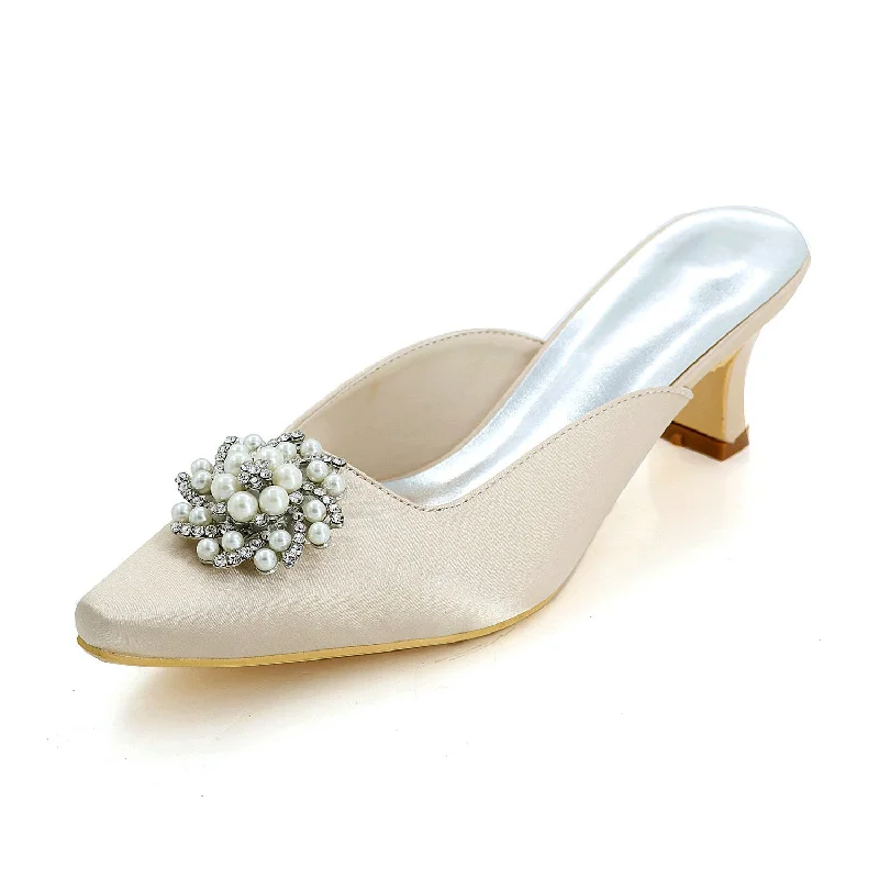 Your Shopping Spree Starts Here Women's Satin Chunky Heel Closed Toe With Rhinestone Wedding Shoes Bridal Shoes