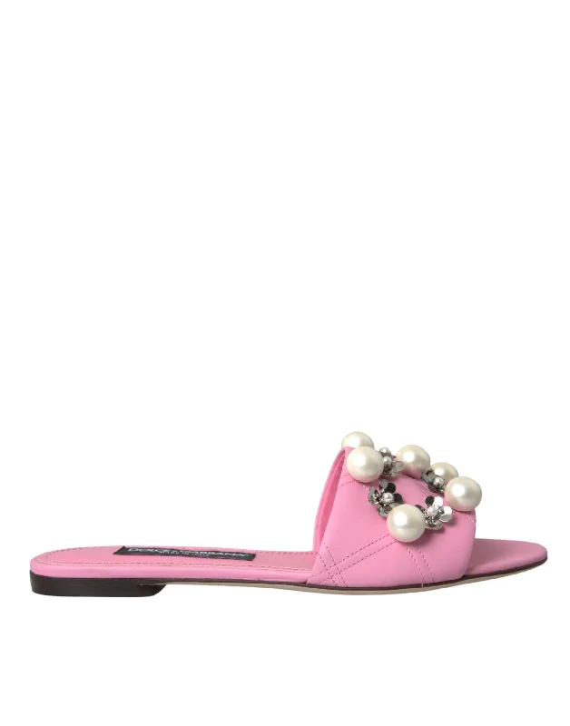 Instant Savings Dolce & Gabbana  Embellished Leather Flats Sandals Women's Shoes