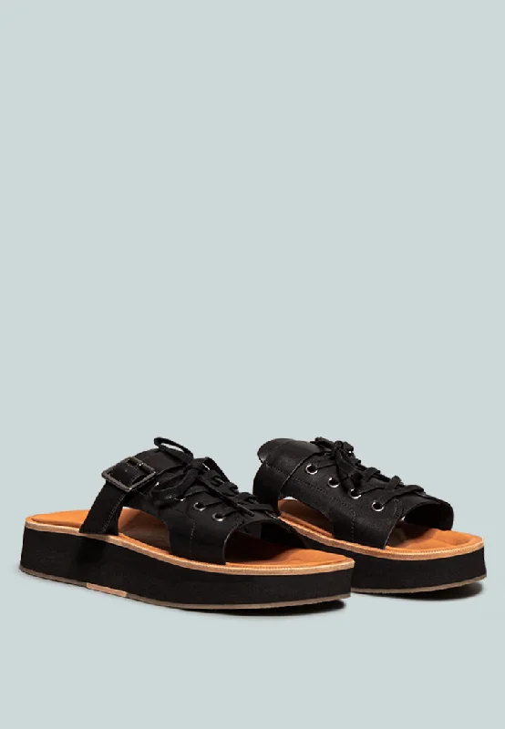 Now Available PATTON Black Cut Out Buckled Platform Sandals