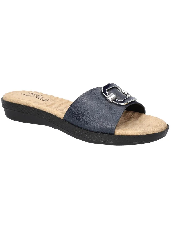 Can't Resist SUNSHINE Womens Faux Leather Slip On Slide Sandals