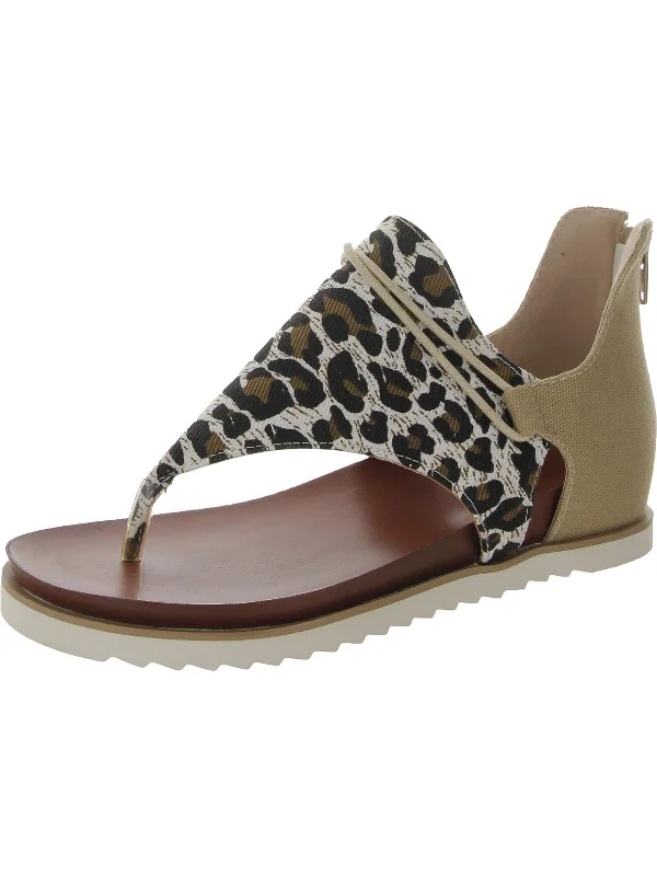 Act Fast Womens Canvas Leopard Print Thong Sandals