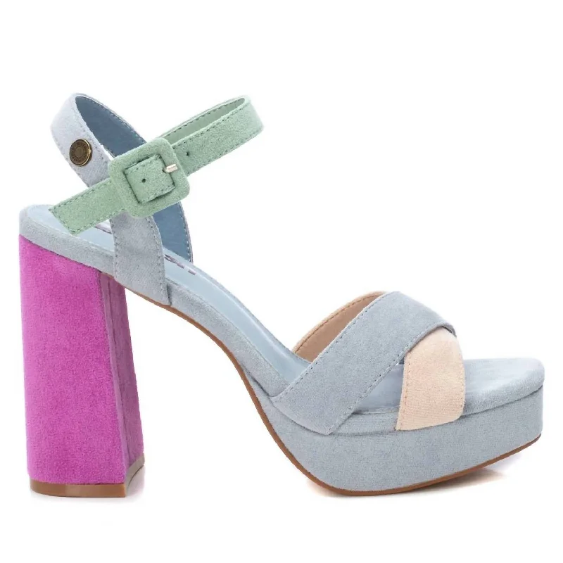 Act Now Women's Heeled Suede Sandals In Multicolor
