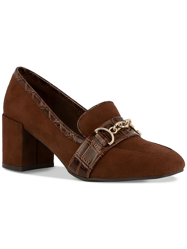Stock Up and Save Qwynn Womens Buckle Faux Suede Block Heels
